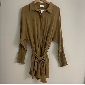 NWT Karlie Olive Green Solid Button Up Tie Romper